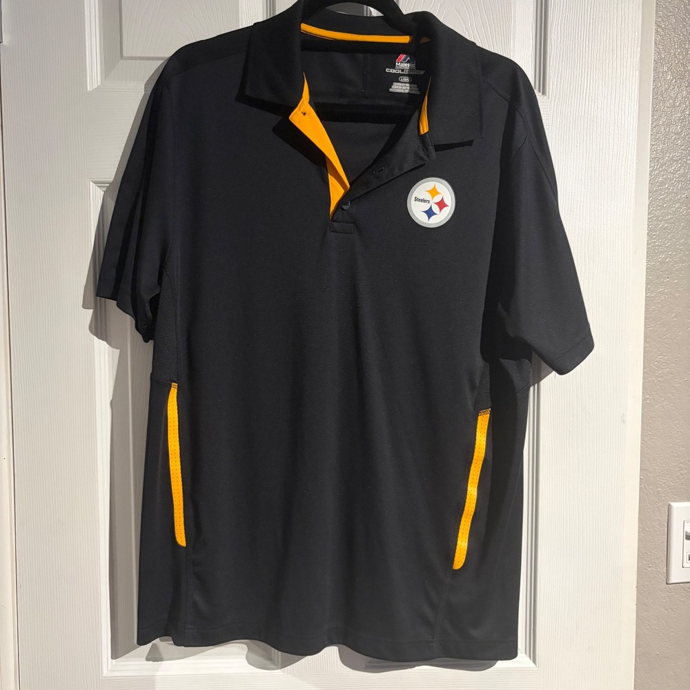 Majestic Pittsburgh Steelers Polo Shirt Mens Large Black Cool Base NFL Football